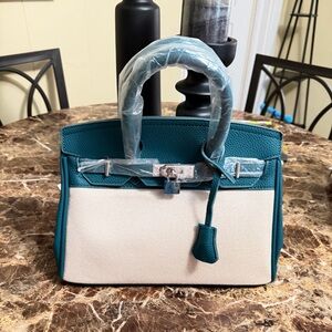 Chic Teal and Cream Satchel Bag